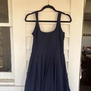 Navy Sleeveless Pleated Skirt Dress
